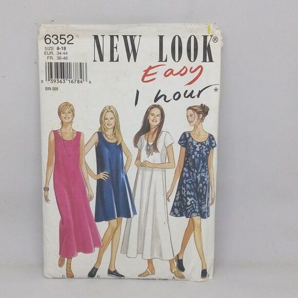 New Look Sewing Pattern #6352-Size 8-18-Dress-Uncut-F/F-1995-Vintage-1 Hr Easy - Picture 1 of 6